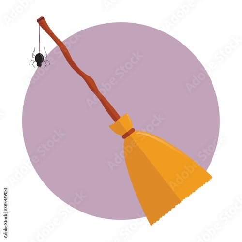 witch broom with a spider