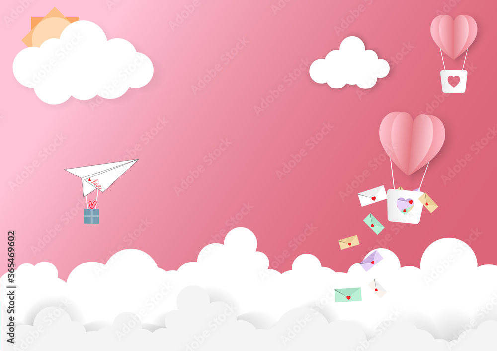 Paper heart balloons sending love for valentine's day on pink background. Paper heart balloons sending love for valentine's day on pink background.
