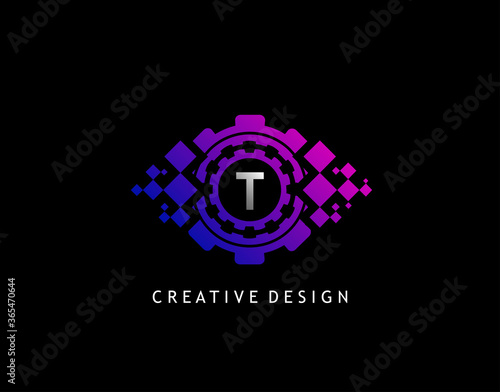 Digital Eye T Letter Data Logo, Modern Cyber Eye Initial T Icon design