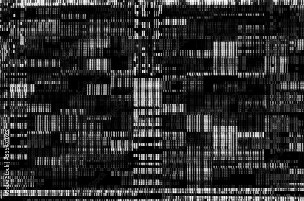 Pixel pattern of a digital glitch / Abstract black and white pixel pattern background of a digital glitch.