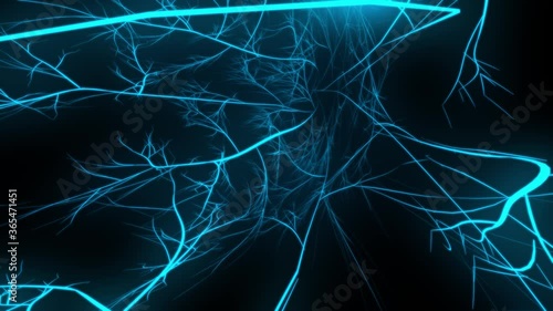 3D glowing blue fiber optic data cable tunnel animation