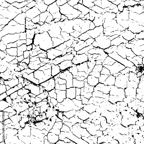 Black and white grunge texture. Vector abstract monochrome background. Old worn surface covered with dirt, scratches, cracks