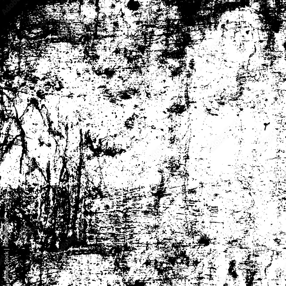 Black and white grunge texture. Vector abstract monochrome background. Old worn surface covered with dirt, scratches, cracks