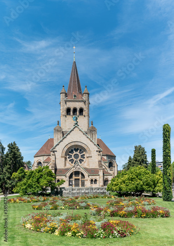 view of the historic Pauluskirche church in downtwon Basel