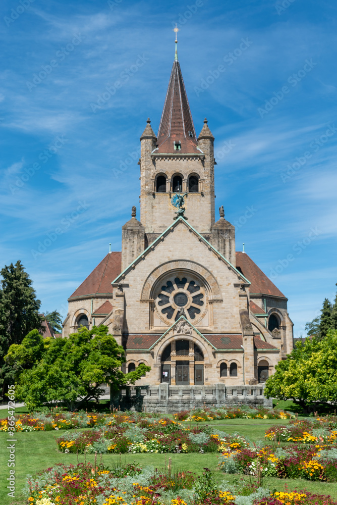 view of the historic Pauluskirche church in downtwon Basel