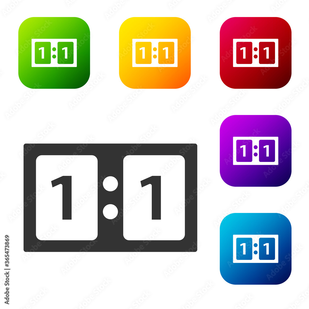 Black Sport mechanical scoreboard and result display icon isolated on white background. Set icons in color square buttons. Vector Illustration. Black Sport mechanical scoreboard and result display icon isolated on white background. Set icons in color square buttons. Vector Illustration.