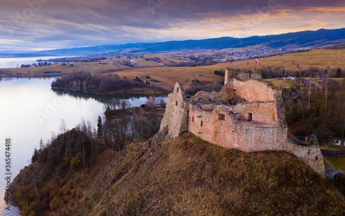 Panoramic view of castle Czorsztyn. Poland. High quality photo