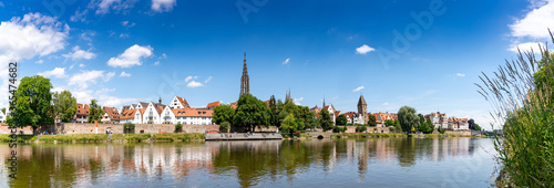 panorama view of the city of Ulm in southern Germany with the Danube River in front