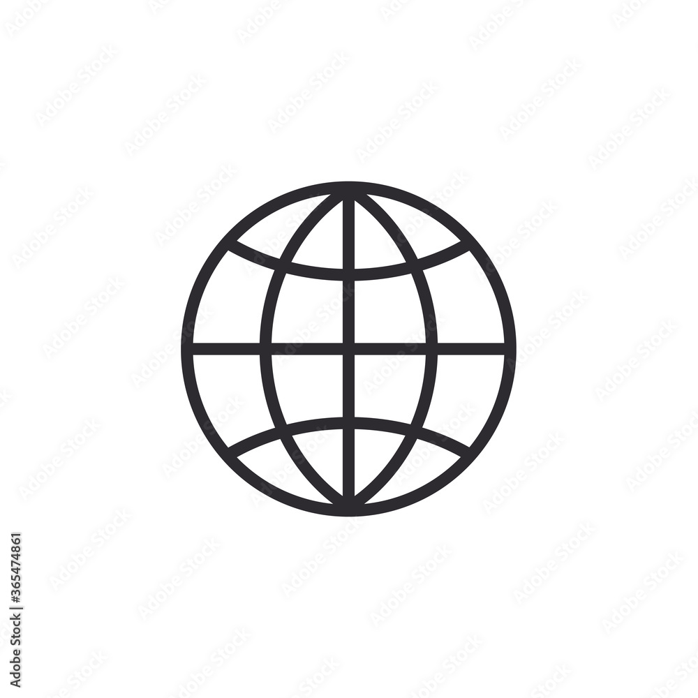 Globe Icon. World symbol. Round globe. Icon world. Globe symbol. Earth sign. Globe stencil. Planet Earth. Global network.
