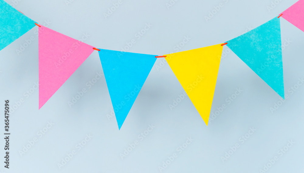 Background for celebration. Garland, triangular flag. お祝い用背景 ガーランド、三角旗 Background for celebration. Garland, triangular flag. お祝い用背景 ガーランド、三角旗