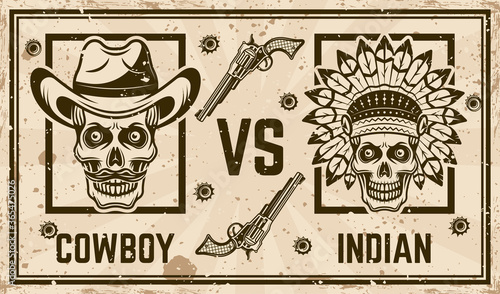 Cowboy versus indian vector confrontation poster