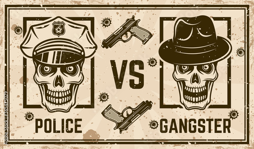 Police versus gangster vector confrontation poster