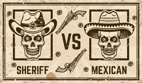 Sheriff versus mexican bandit vector retro poster