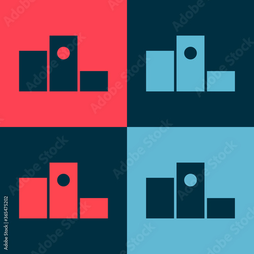 Pop art Award over sports winner podium icon isolated on color background. Vector Illustration.