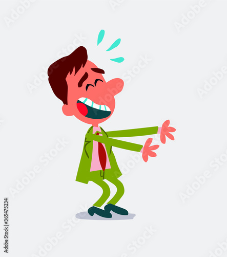 Businessman laughing a lot while showing something
