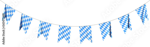 Garland of bavarian party flags with checkered pattern isolated photo