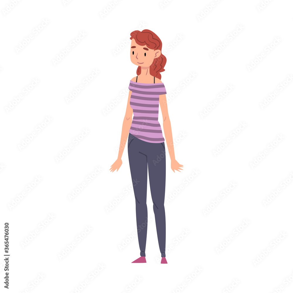 Beautiful Young Woman in Casual Clothes Cartoon Style Vector Illustration on White Background Beautiful Young Woman in Casual Clothes Cartoon Style Vector Illustration on White Background
