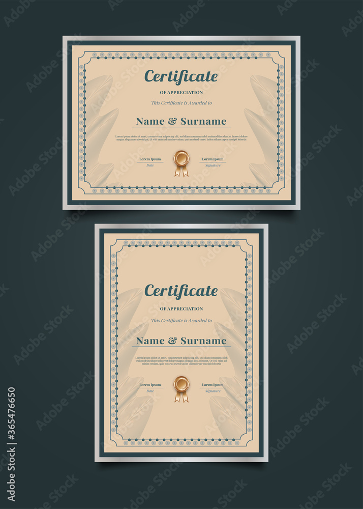 Classic Certificate Template with Wavy Lines and Abstract Ornament