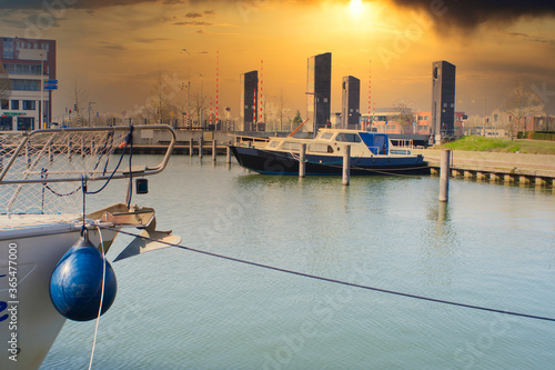 Boats in the harbor from the Zuid-Willemsvaart in Weert the Netherlands photo