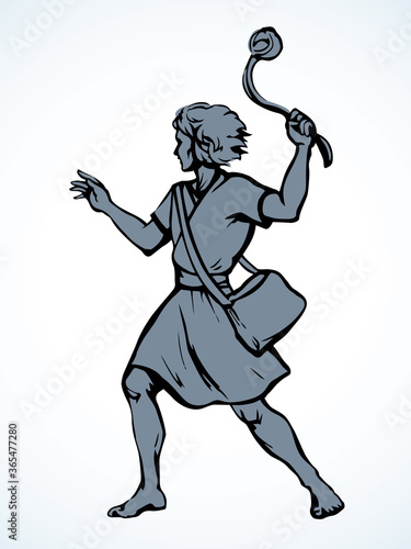 David throws a stone from the sling. Vector drawing