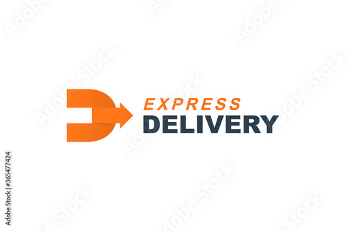 Initial Letter D Logo. Orange Shape D Letter with Origami Style Right Arrow inside isolated on White Background. Usable for Business and Delivery Logos. Flat Vector Logo Design Template Element.