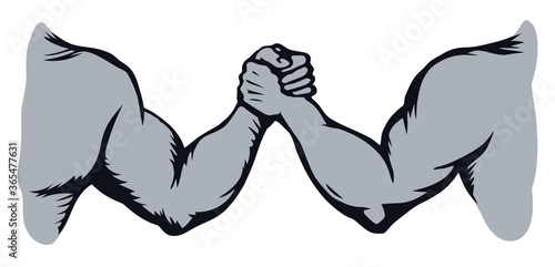 Hand wrestling contest. Vector drawing