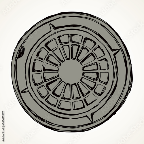 Round manhole cover. Vector drawing