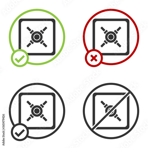 Black Safe icon isolated on white background. The door safe a bank vault with a combination lock. Reliable Data Protection. Circle button. Vector Illustration.
