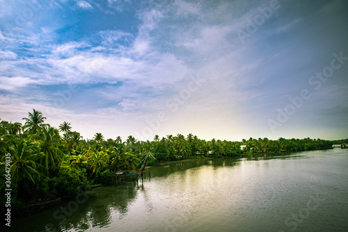 The scenic coastal village  fishing  palm tree-fringed  backwaters  Kerala  Malabar Coast  South India  India