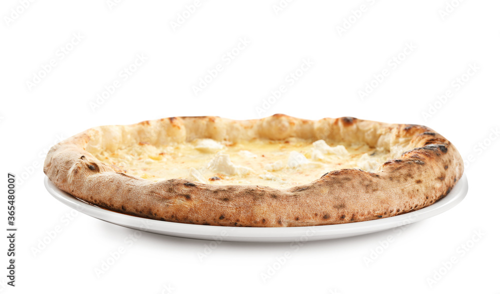 Delicious hot cheese pizza isolated on white Delicious hot cheese pizza isolated on white