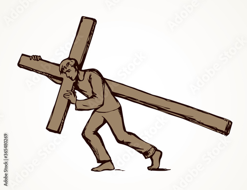 Men carry the cross. Vector drawing