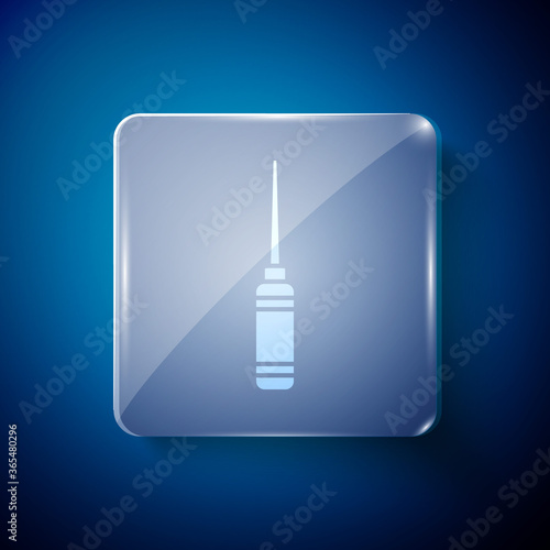 White Awl tool with wooden handle icon isolated on blue background. Work equipment tailor industry. Square glass panels. Vector Illustration.