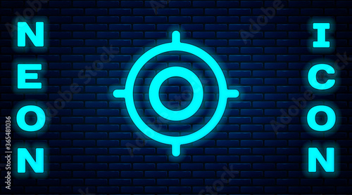 Glowing neon Target sport icon isolated on brick wall background. Clean target with numbers for shooting range or shooting. Vector Illustration.