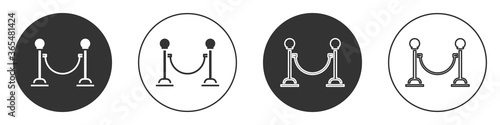 Black Rope barrier icon isolated on white background. VIP event, luxury celebration. Celebrity party entrance. Circle button. Vector Illustration.