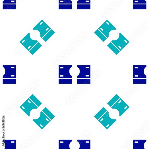 Blue Stacks paper money cash icon isolated seamless pattern on white background. Money banknotes stacks. Bill currency. Vector Illustration.