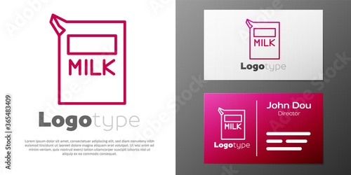 Logotype line Paper package for milk icon isolated on white background. Milk packet sign. Logo design template element. Vector Illustration.