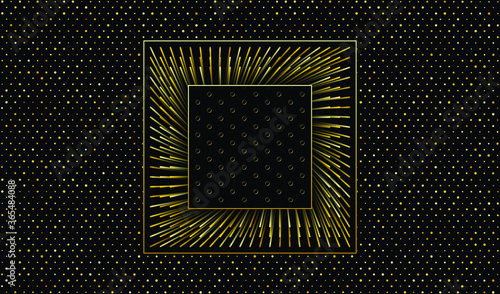 Dark vector background. Cut paper effect with embossed texture. Black background with golden glitter