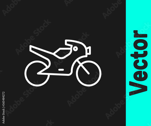 White line Motorcycle icon isolated on black background. Vector Illustration.