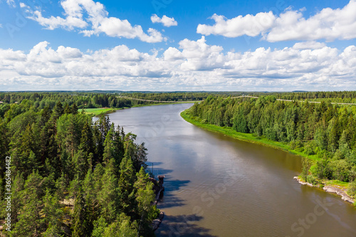 Aerial summer view of rapid Ahvionkoski at river Kymijoki, Finland.