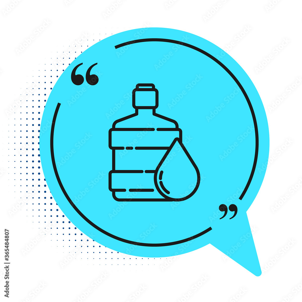 Black line Big bottle with clean water icon isolated on white background. Plastic container for the cooler. Blue speech bubble symbol. Vector Illustration. Black line Big bottle with clean water icon isolated on white background. Plastic container for the cooler. Blue speech bubble symbol. Vector Illustration.