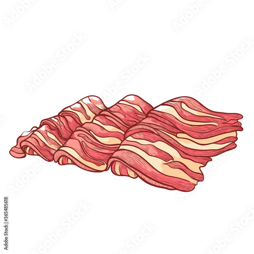 Raw bacon. Slices of salo, lard, silverside, gammon, ham. Pieces of salty high-fat meat. Beefsteaks.