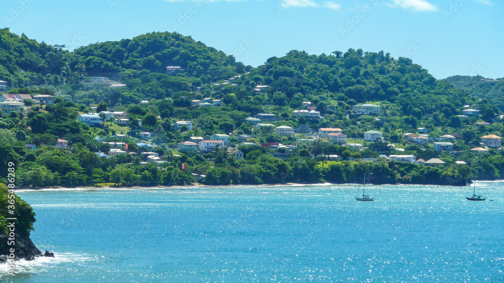 Coast with houses in the Caribbean, Grenada