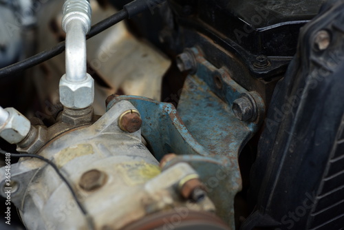The engine room of the car has a power supply. Air conditioner distributor