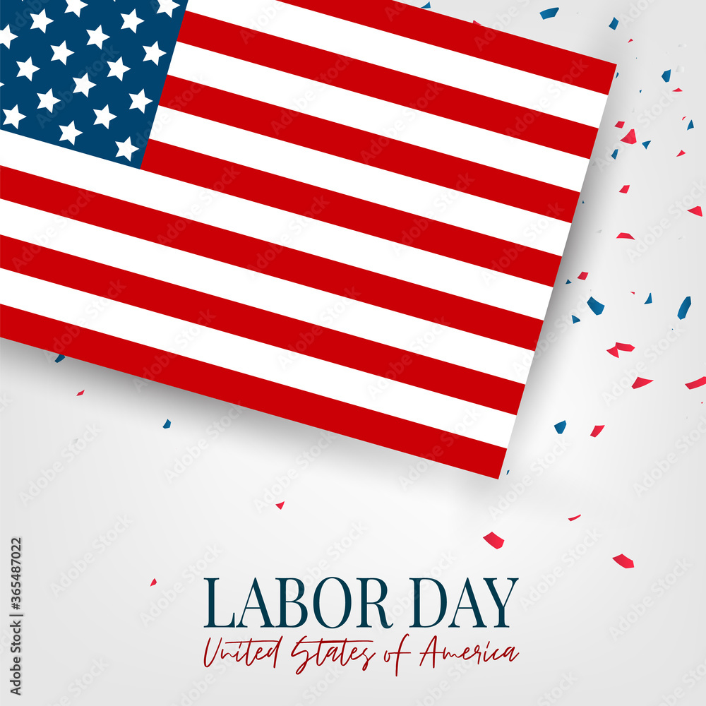 Obraz premium Labor Day poster. USA national federal holiday banner design. American flag background. Realistic vector illustration.
