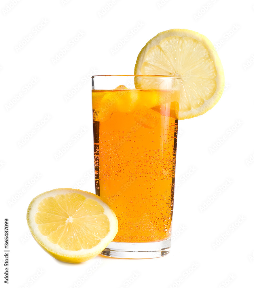 Yellow cocktail with lemon isolated on a white background. Yellow cocktail with lemon isolated on a white background.