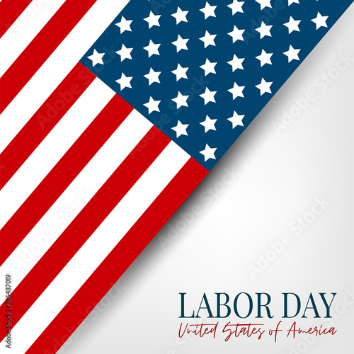 Labor Day poster. USA national federal holiday banner design. American flag background. Realistic vector illustration.