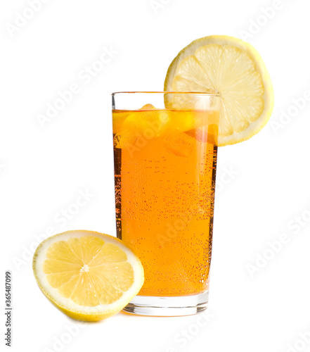 Yellow cocktail with lemon isolated on a white background.
