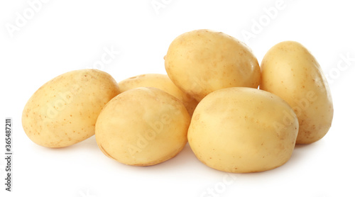 Fresh raw organic potatoes on white background