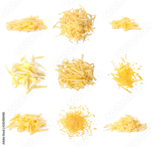 Set with grated cheese on white background