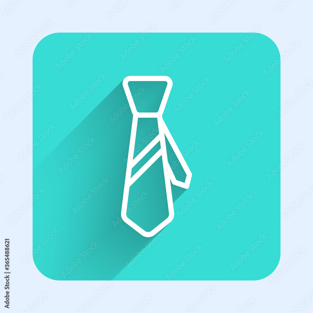 White line Tie icon isolated with long shadow. Necktie and neckcloth symbol. Green square button. Vector Illustration. White line Tie icon isolated with long shadow. Necktie and neckcloth symbol. Green square button. Vector Illustration.